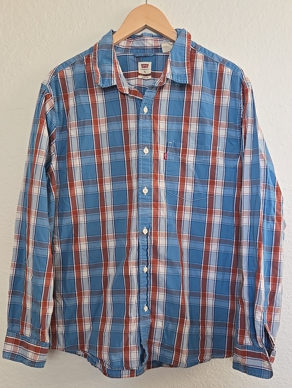 Levi's Blue and Brown Plaid Casual Button-Down Shirt Rodeo Fall Woods